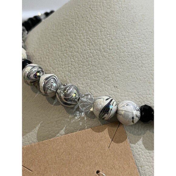 Black White Silver Metallic Chocker Necklace & Earring Set Crystal Whimsigoth - Picture 4 of 12